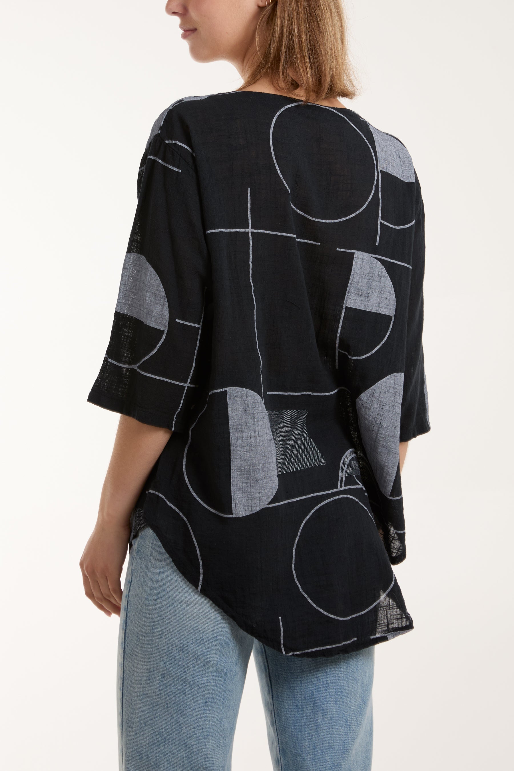 Geometric Shapes Silver Button Top For Women  - Dropwear