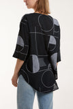 Geometric Shapes Silver Button Top For Women  - Dropwear