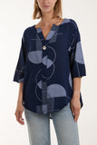 Geometric Shapes Silver Button Top For Women  - Dropwear