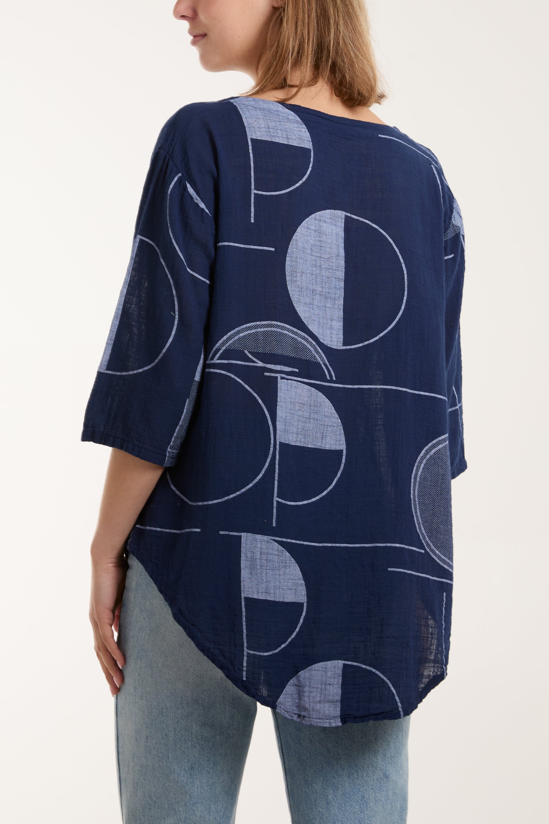 Geometric Shapes Silver Button Top For Women  - Dropwear