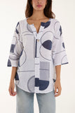 Hot Pink Geometric Shapes Silver Button Top For Women ONE SIZE - Dropwear