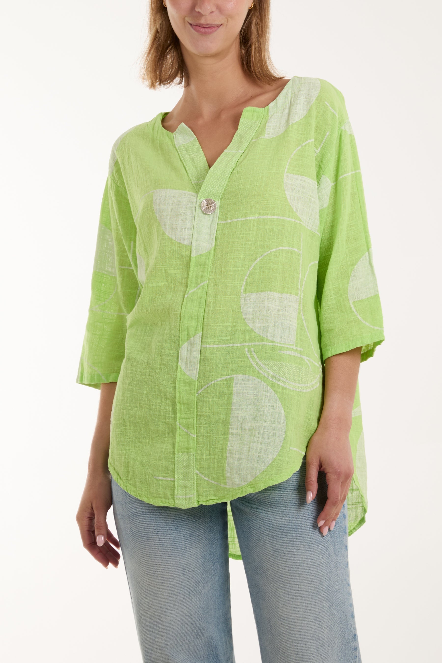 Geometric Shapes Silver Button Top For Women  - Dropwear