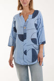 Geometric Shapes Silver Button Top For Women  - Dropwear