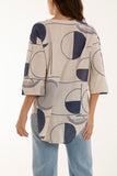 Light Blue Geometric Shapes Silver Button Top For Women ONE SIZE - Dropwear