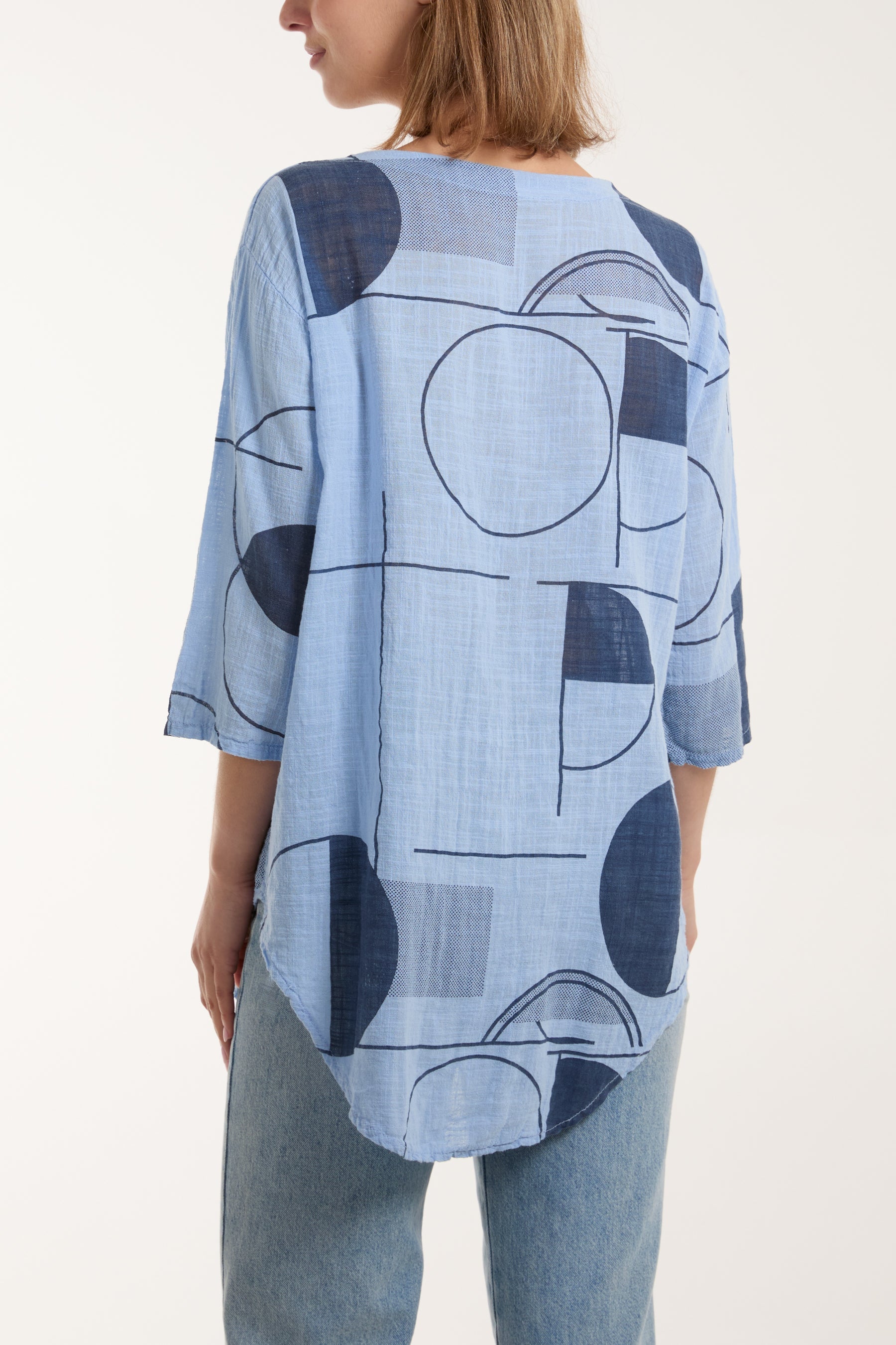 Geometric Shapes Silver Button Top For Women  - Dropwear