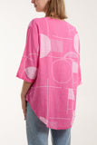 Khaki Geometric Shapes Silver Button Top For Women ONE SIZE - Dropwear