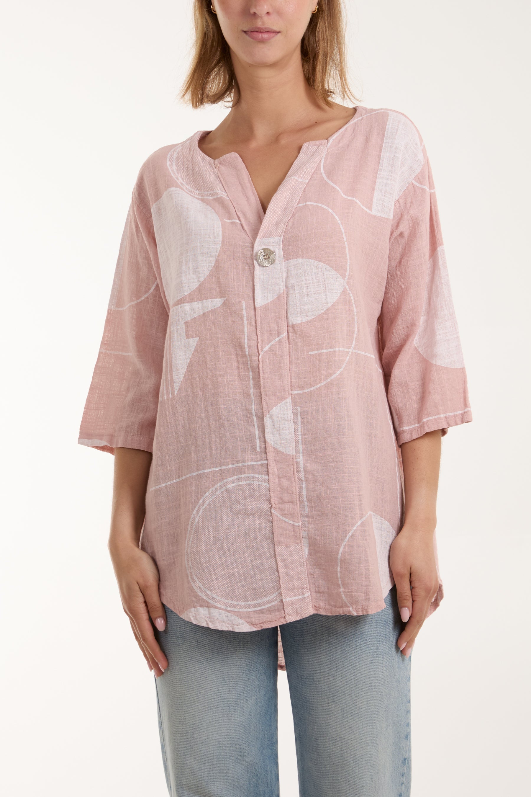 Navy Geometric Shapes Silver Button Top For Women ONE SIZE - Dropwear