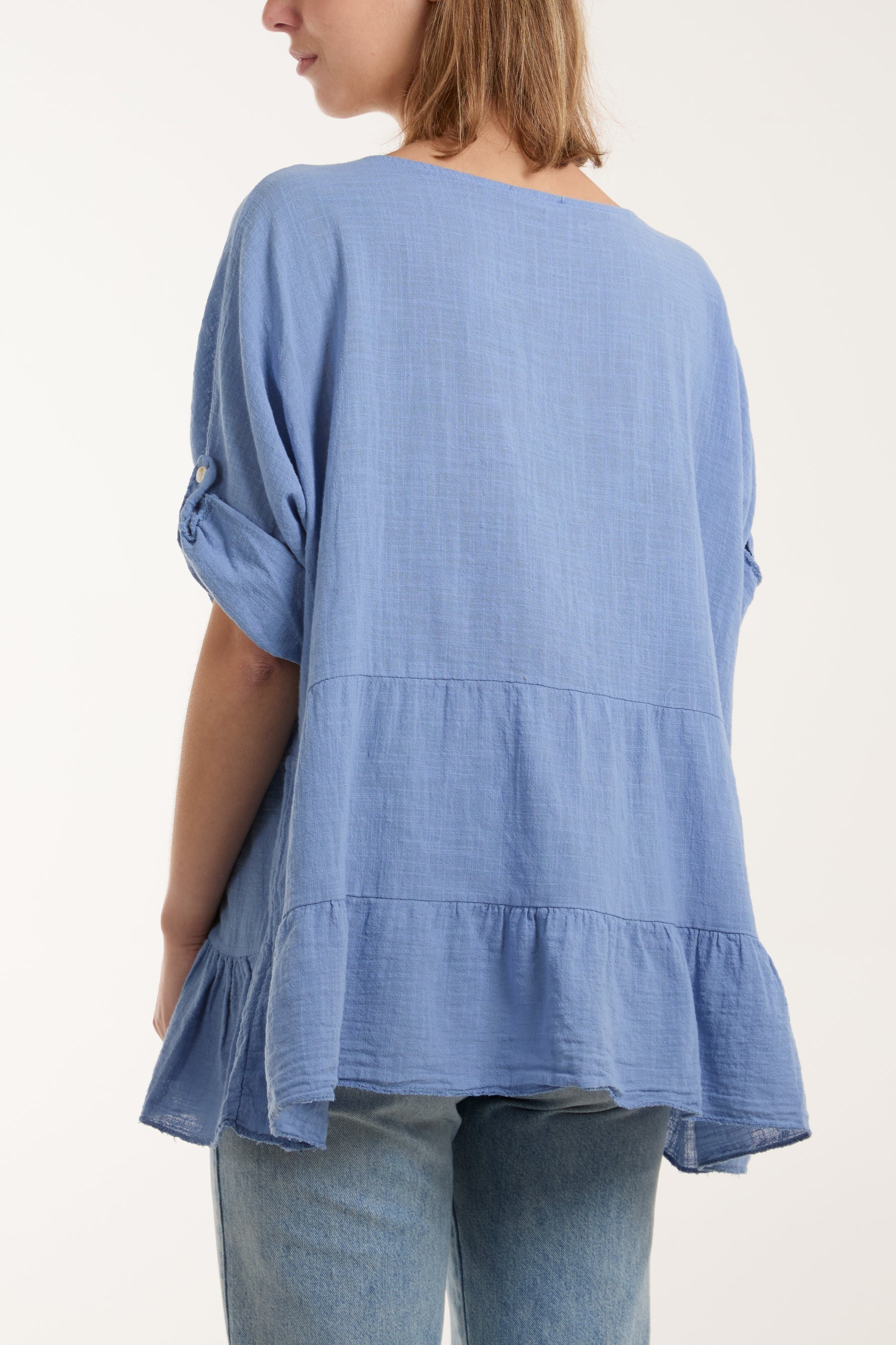 Beige Tiered Smock Cotton Blouse For Women ONE SIZE - Dropwear