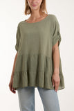 Navy Tiered Smock Cotton Blouse For Women ONE SIZE - Dropwear