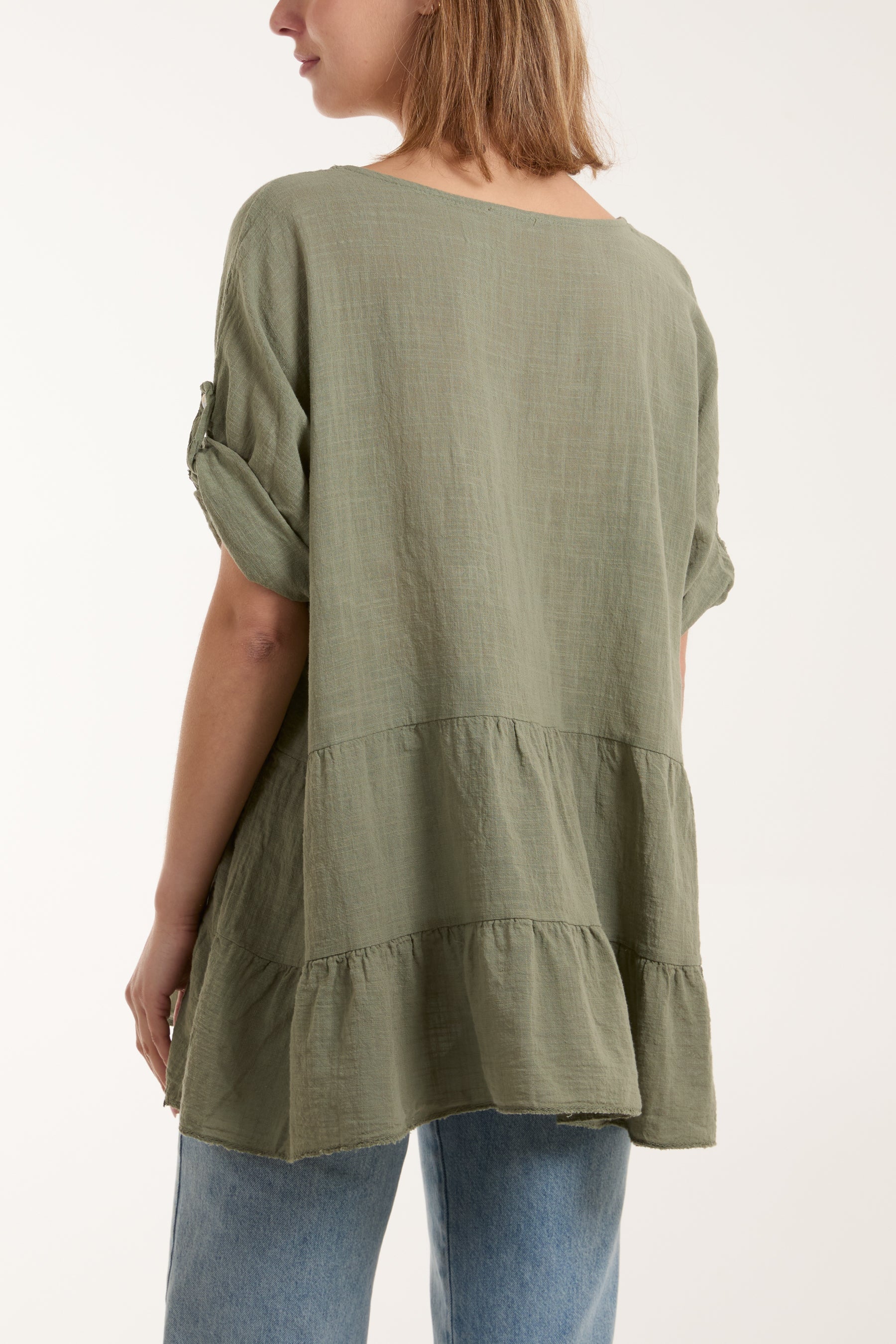 Jade Tiered Smock Cotton Blouse For Women ONE SIZE - Dropwear