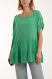 Khaki Tiered Smock Cotton Blouse For Women ONE SIZE - Dropwear