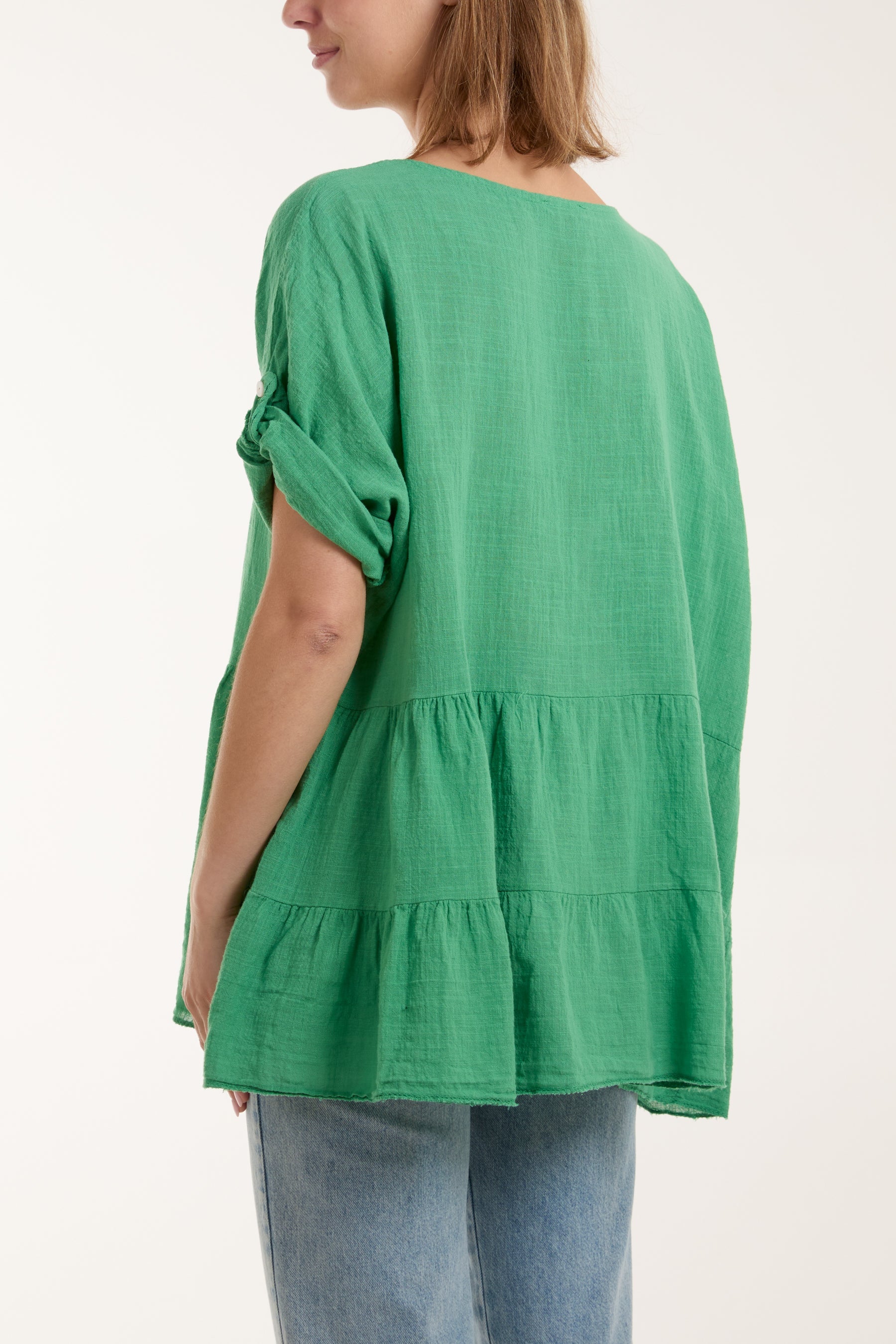 Royal Blue Tiered Smock Cotton Blouse For Women ONE SIZE - Dropwear