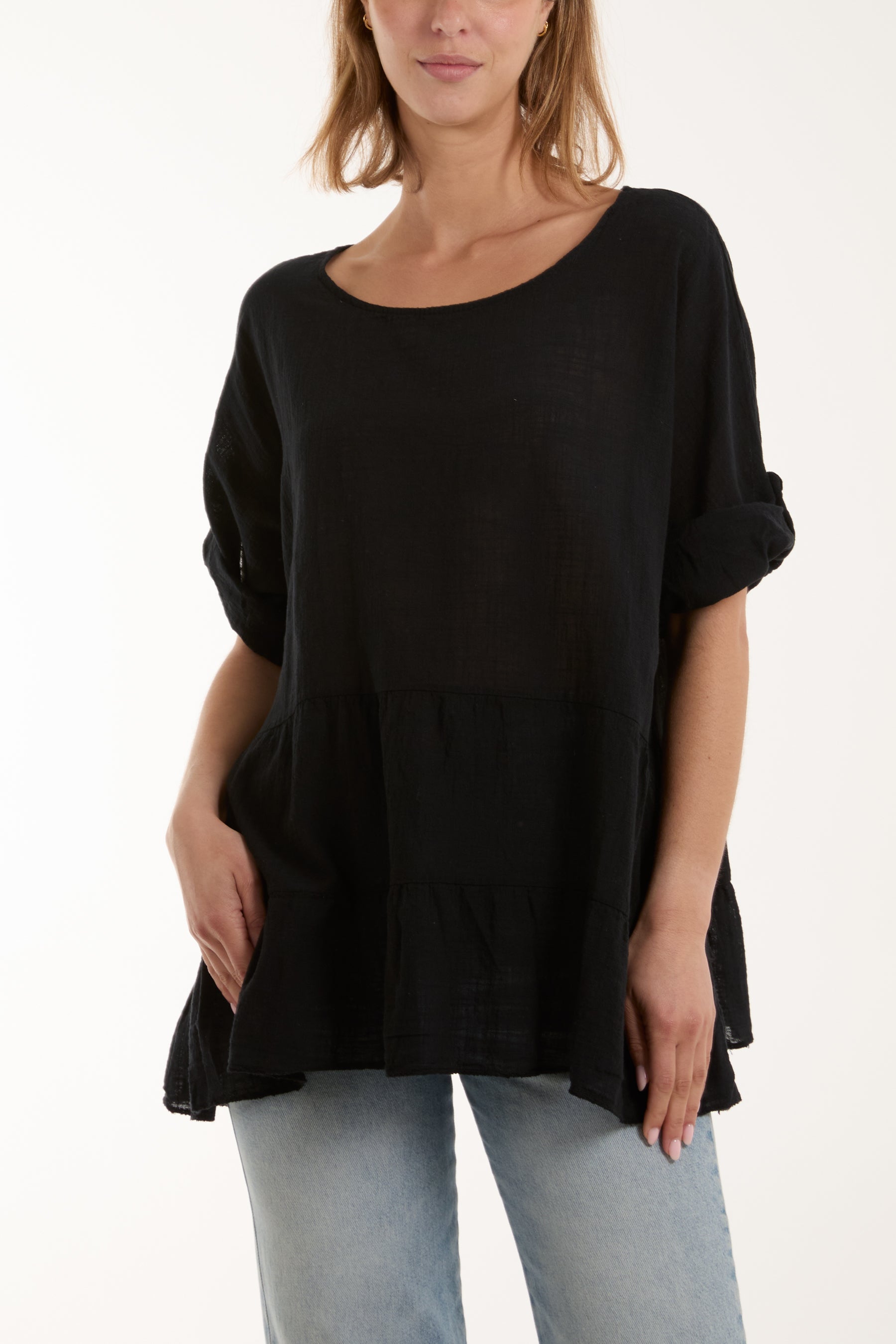Tiered Smock Cotton Blouse For Women  - Dropwear