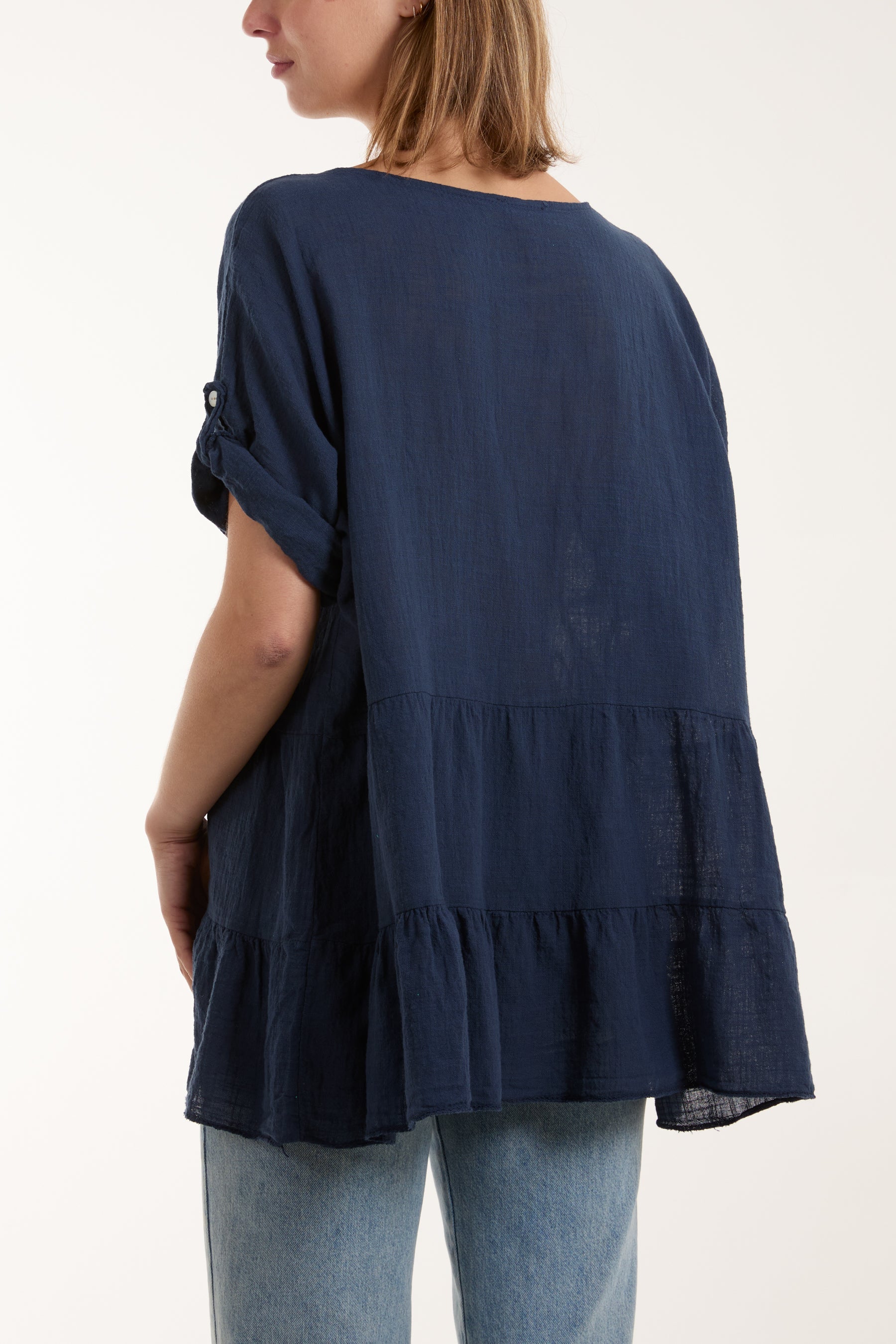 Tiered Smock Cotton Blouse For Women  - Dropwear