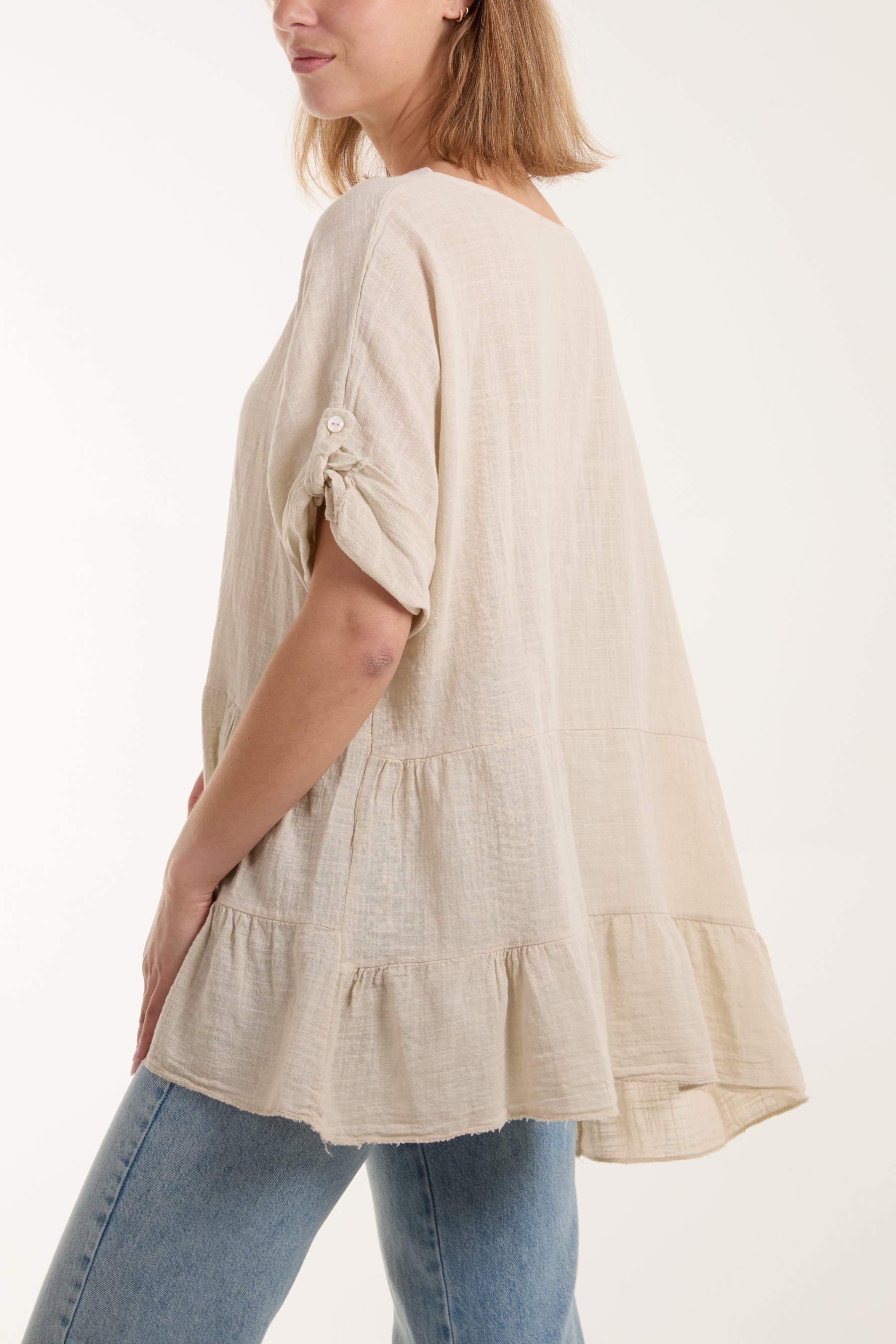 Tiered Smock Cotton Blouse For Women  - Dropwear
