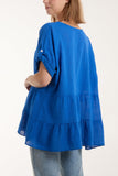 Lime Tiered Smock Cotton Blouse For Women ONE SIZE - Dropwear