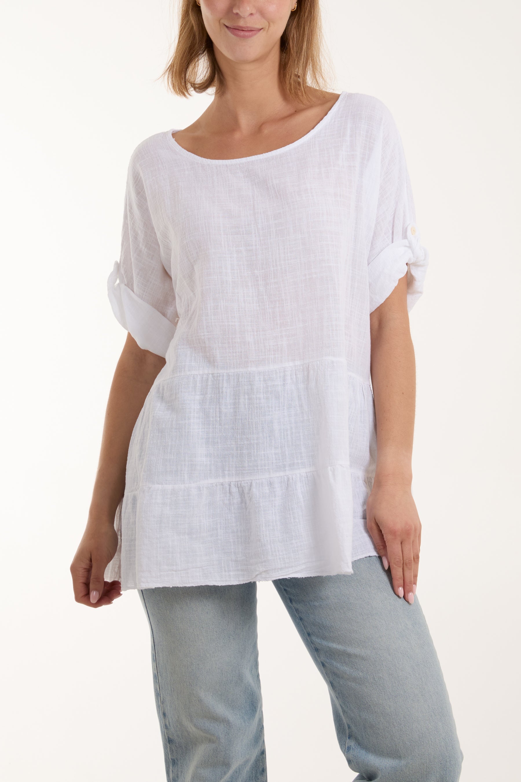 Turquoise Tiered Smock Cotton Blouse For Women ONE SIZE - Dropwear