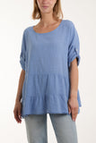 Denim Tiered Smock Cotton Blouse For Women ONE SIZE - Dropwear