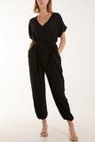 Hot Pink V-Neck Tied Waist Long Jumpsuit For Women ONE SIZE - Dropwear