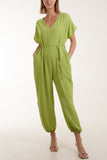 V-Neck Tied Waist Long Jumpsuit For Women  - Dropwear