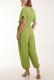 V-Neck Tied Waist Long Jumpsuit For Women  - Dropwear