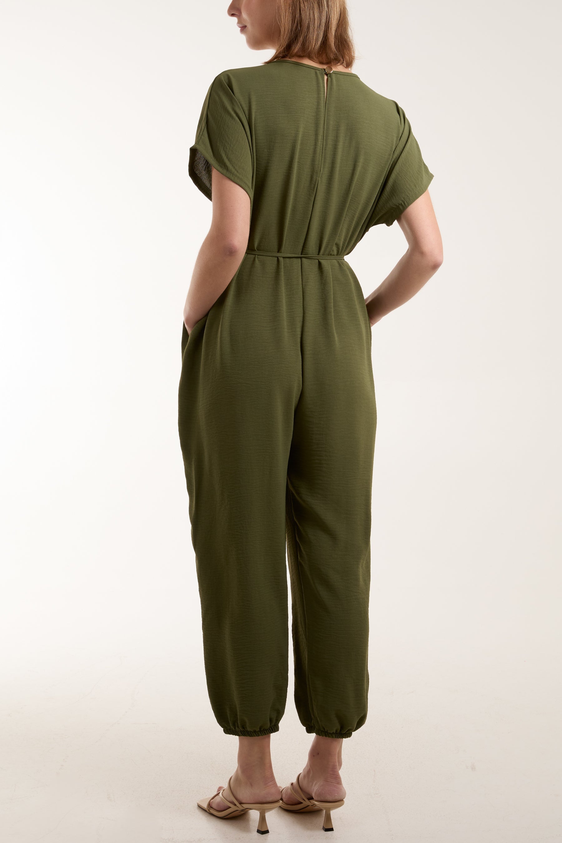 V-Neck Tied Waist Long Jumpsuit For Women  - Dropwear