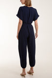 V-Neck Tied Waist Long Jumpsuit For Women  - Dropwear