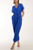Black V-Neck Tied Waist Long Jumpsuit For Women ONE SIZE - Dropwear