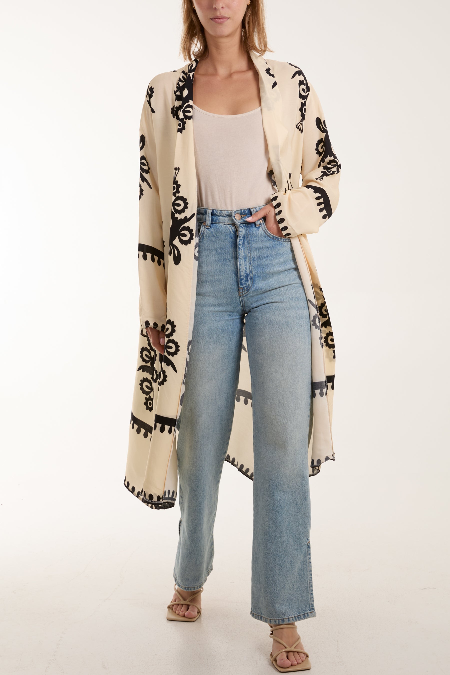 Fuchsia Printed Pockets Long Kimono For Women ONE SIZE - Dropwear