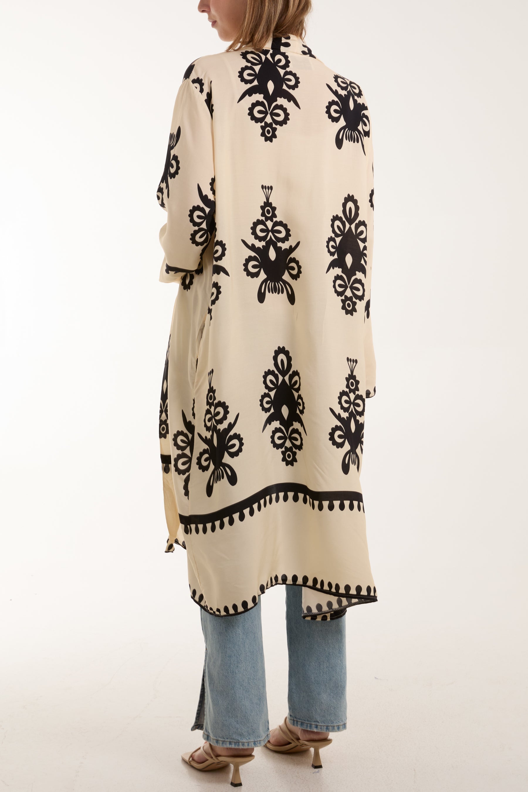 Printed Pockets Long Kimono For Women  - Dropwear