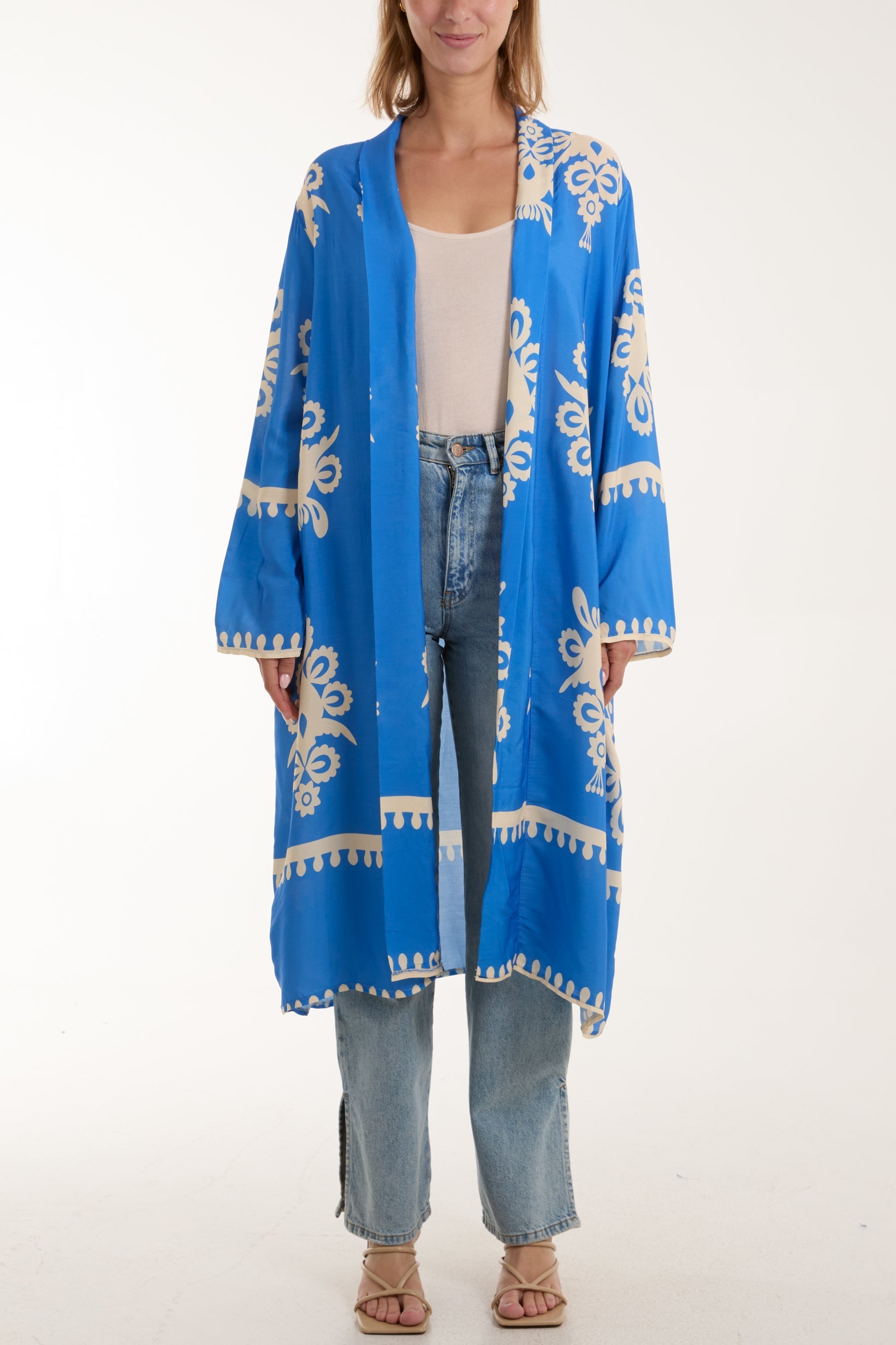 Printed Pockets Long Kimono For Women  - Dropwear