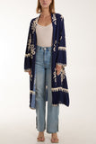 Navy Printed Pockets Long Kimono For Women ONE SIZE - Dropwear