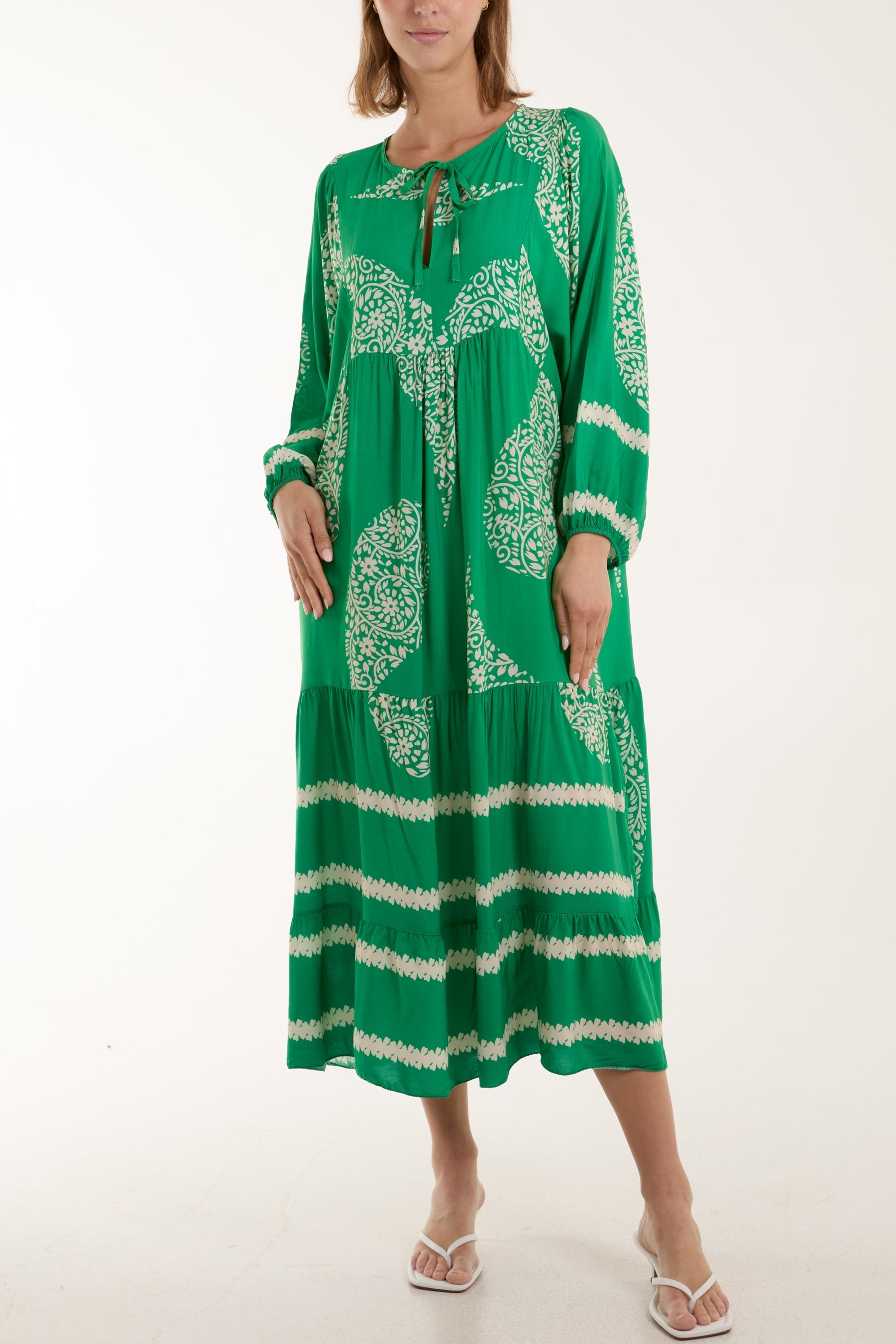 Jade Paisley Print Tunic Maxi Dress For Women ONE SIZE - Dropwear