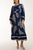 Paisley Print Tunic Maxi Dress For Women  - Dropwear