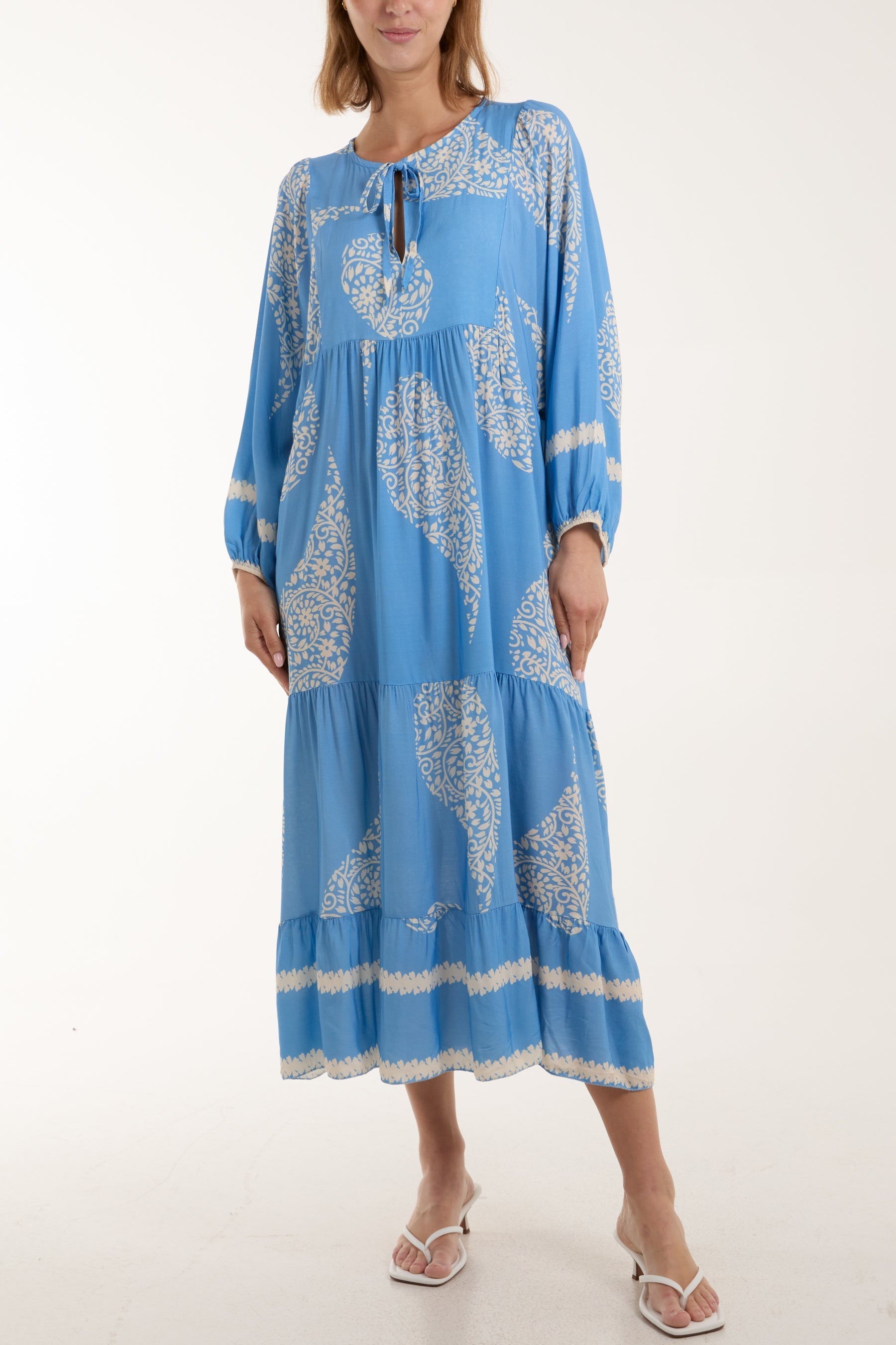Black Paisley Print Tunic Maxi Dress For Women ONE SIZE - Dropwear