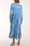 Navy Paisley Print Tunic Maxi Dress For Women ONE SIZE - Dropwear