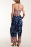Fuchsia Floral Shirred Bandeau Jumpsuit For Women ONE SIZE - Dropwear