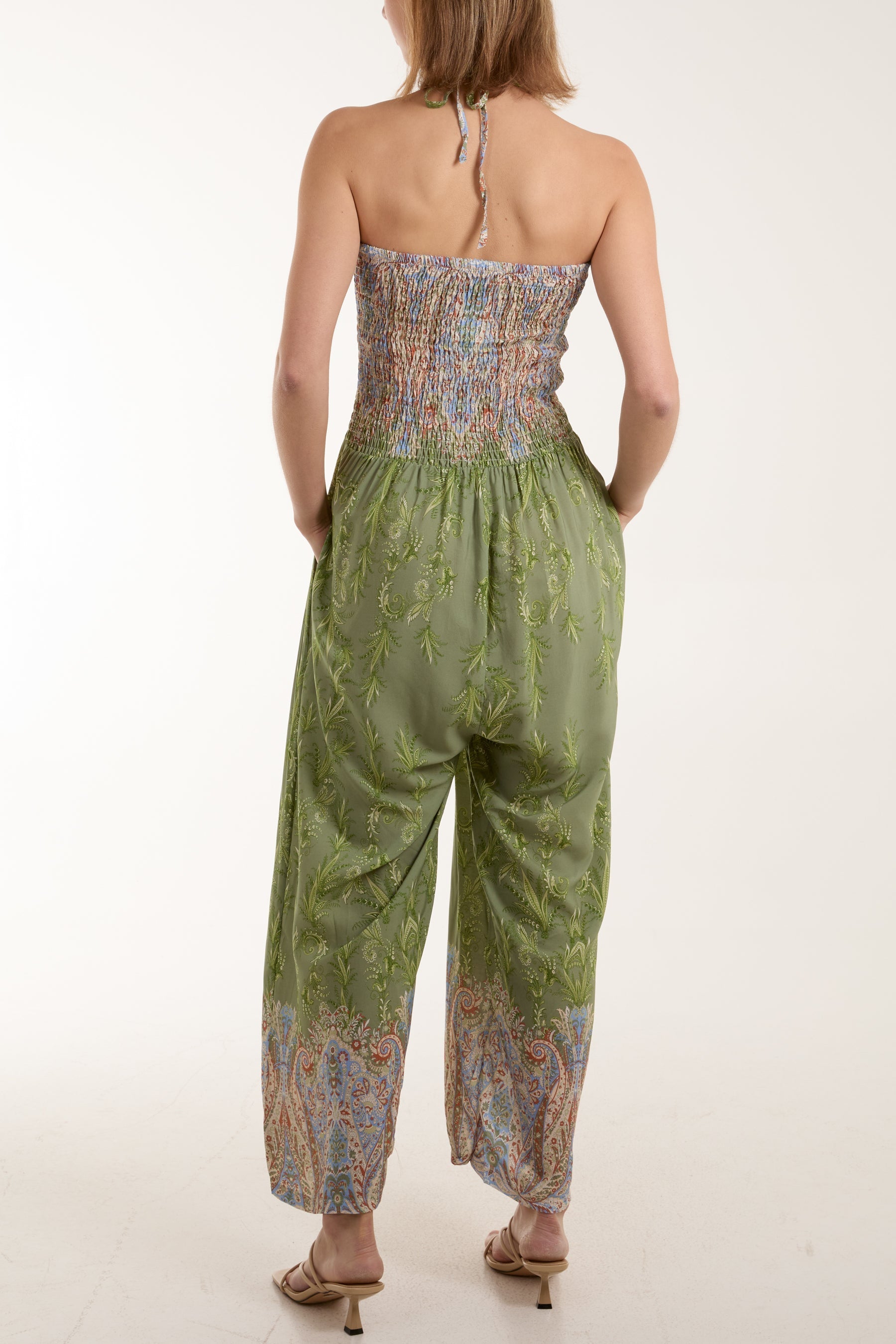Navy Floral Shirred Bandeau Jumpsuit For Women ONE SIZE - Dropwear