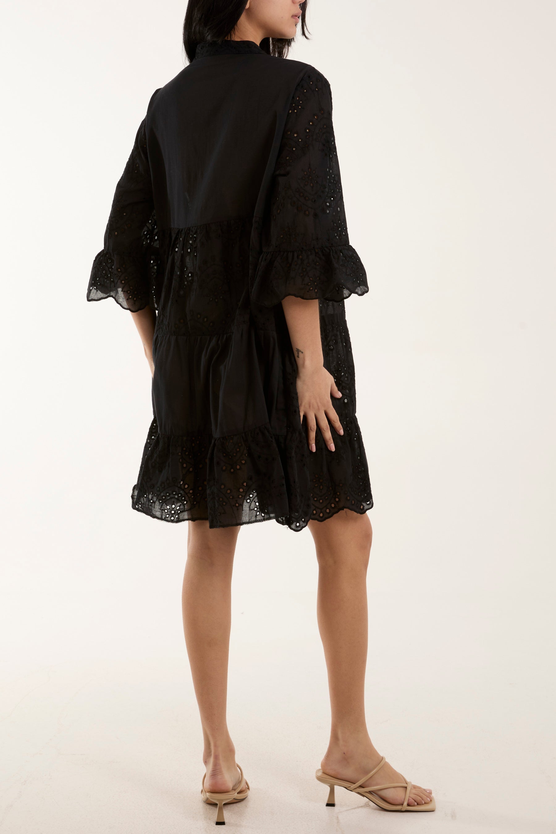 Broderie Anglaise Smock Shirt Dress For Women  - Dropwear