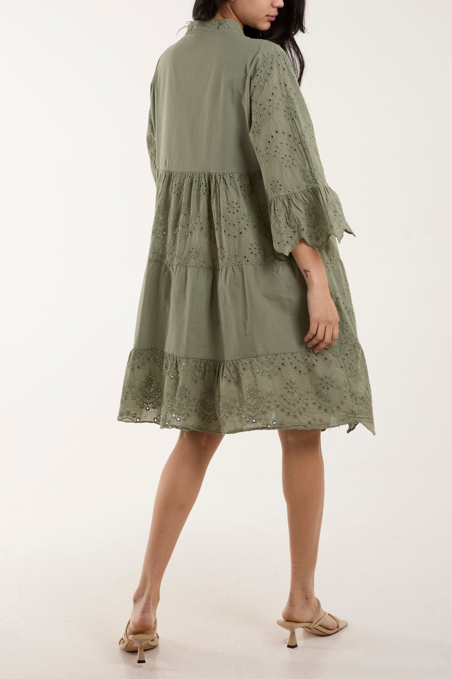 White Broderie Anglaise Smock Shirt Dress For Women ONE SIZE - Dropwear