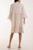 Beige Broderie Anglaise Smock Shirt Dress For Women ONE SIZE - Dropwear