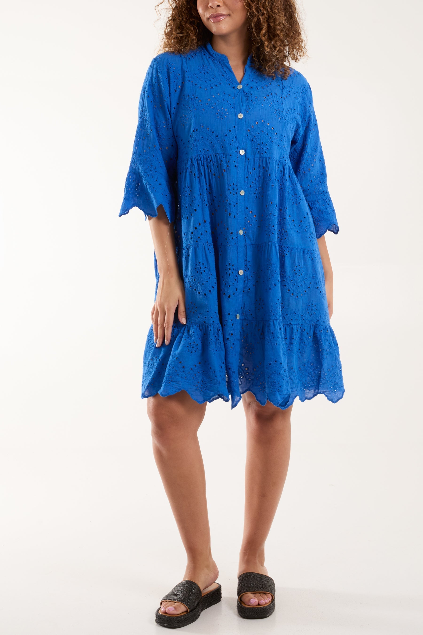 Broderie Anglaise Smock Shirt Dress For Women  - Dropwear