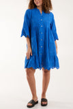 Broderie Anglaise Smock Shirt Dress For Women  - Dropwear