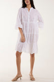 Khaki Broderie Anglaise Smock Shirt Dress For Women ONE SIZE - Dropwear