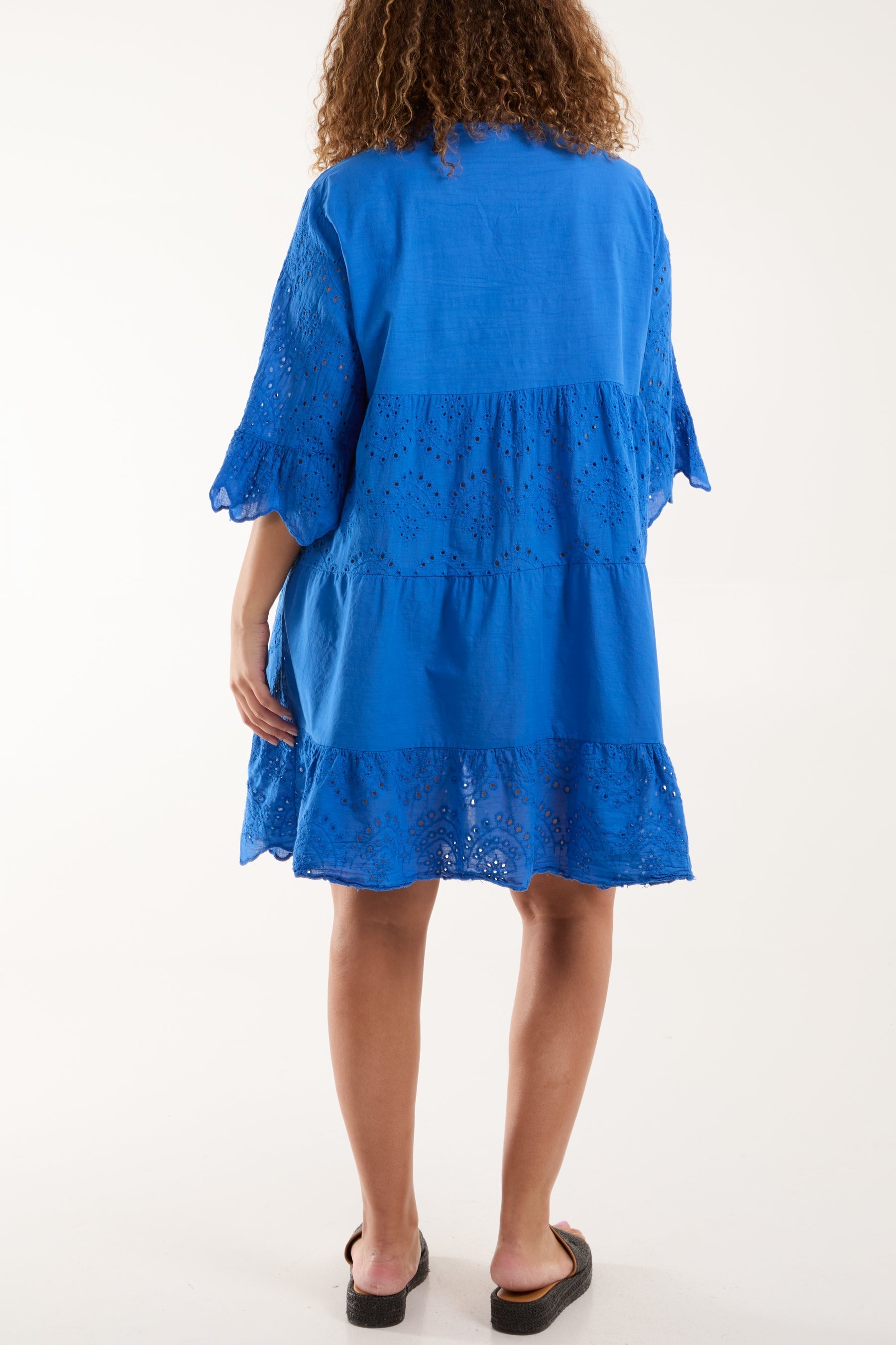 Broderie Anglaise Smock Shirt Dress For Women  - Dropwear