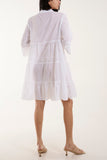 Royal Blue Broderie Anglaise Smock Shirt Dress For Women ONE SIZE - Dropwear