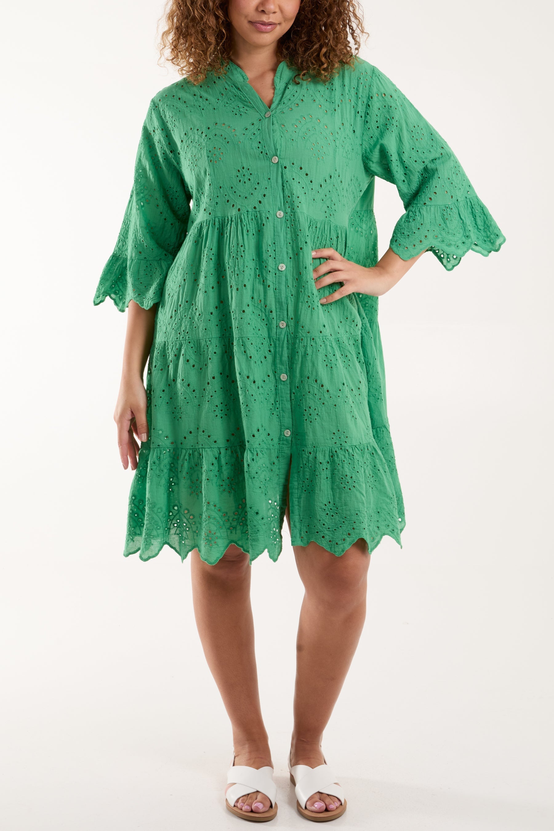 Broderie Anglaise Smock Shirt Dress For Women  - Dropwear