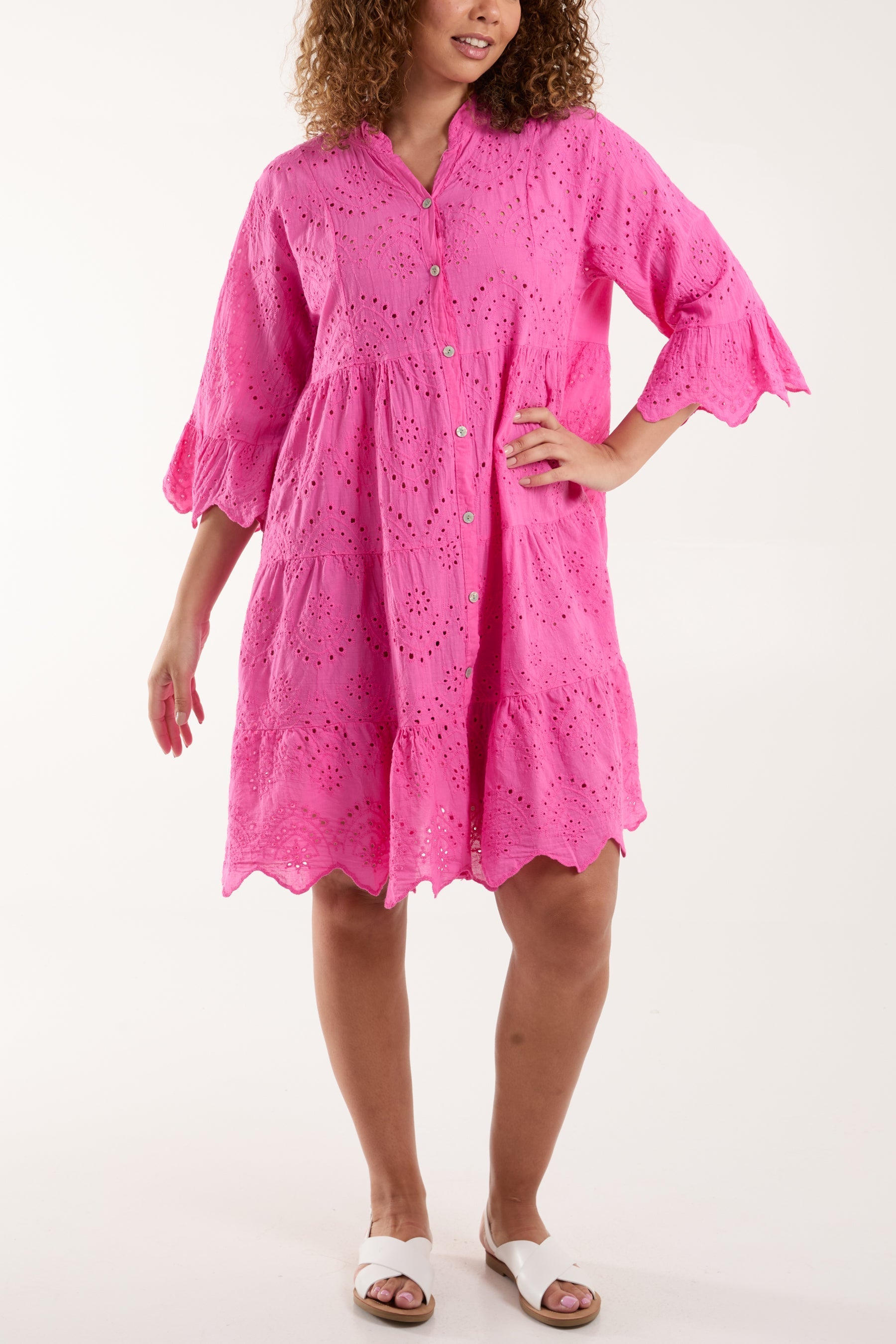 Broderie Anglaise Smock Shirt Dress For Women  - Dropwear