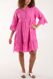Broderie Anglaise Smock Shirt Dress For Women  - Dropwear
