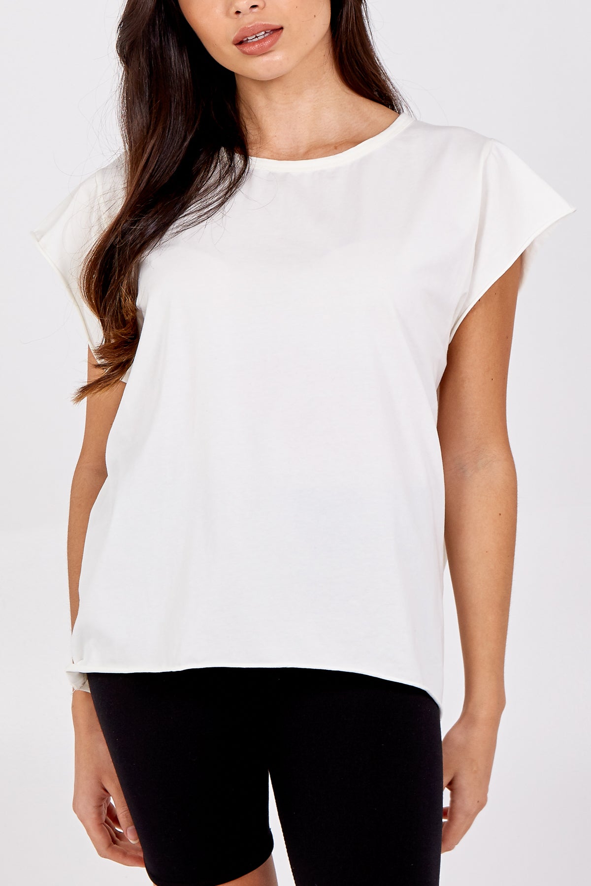 Cream Cap Sleeve High Low Rolled Edge Top For Women ONE SIZE - Dropwear